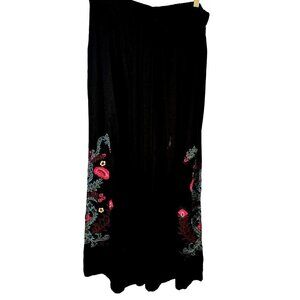 NWT Avanti Black Wide Leg Floral Embroidery Palazzo Pants Cottage Core Womens L
